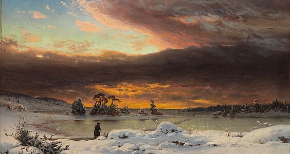 "Talvimaisema, auringon mailleen mentyae (Winterlandschaft, Abendstimmung)" von Fanny Churberg